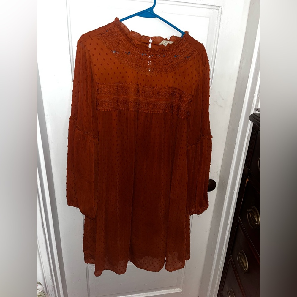 Linda Anderson Orange Lace & Dot Swing Long Sleeve Dress - Picture 1 of 7
